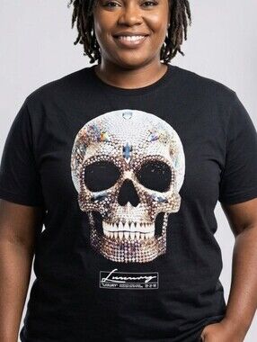 Fashion Nova Black Graphic Skull Tee with Crystal Detail Sz 1X